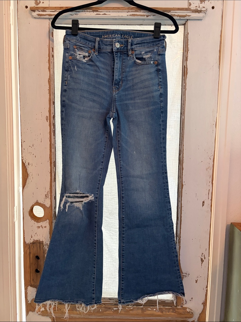 American Eagle Outfitters Blue Distressed Flare Jeans